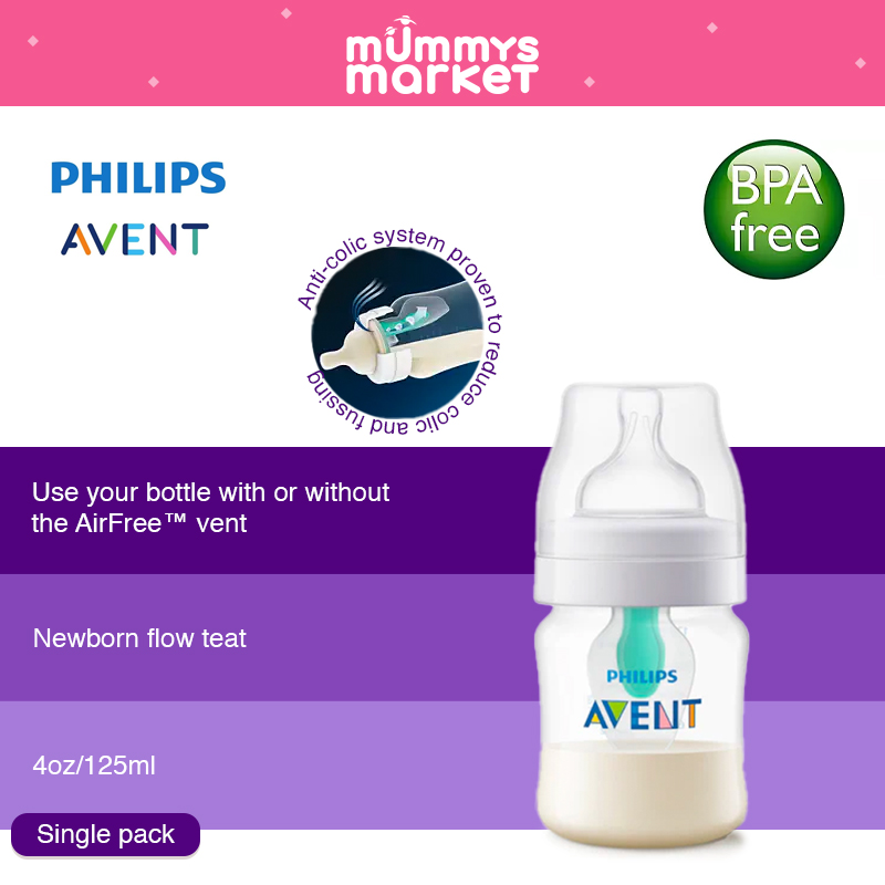 Philips Avent 125ml Anti-Colic PP Bottles with Airfree Vent (SCF810/14)